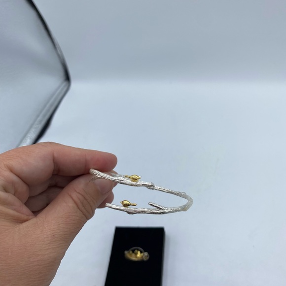 925 Sterling Silver Handmade birds on a branch Bangle and Garden Pot Pendant - Picture 8 of 11